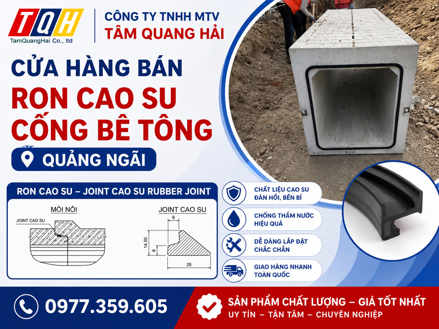 Cửa hàng bán ron cao su cống bê tông Quảng Ngãi